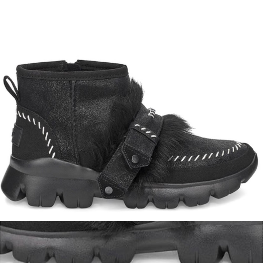 Ugg Fluff Punk Ankle Boot Black Lamb Fur Suede